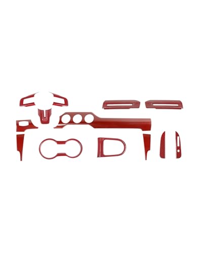 13pcs Red Carbon Fiber ABS Interior Set Decor Cover Trim Kit Fit for 2015-2023 Ford Mustang - color: 13PCS Red Carbon Fiber, size: For Ford Mustang 2015+