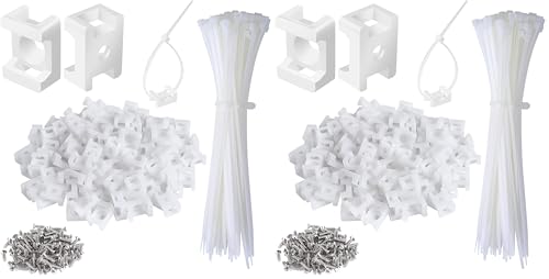 100 Pcs Cable Zip Tie Saddle Type Mounts Base with 100 Pcs 8" Cable Ties and 100 Pcs Tapping Screw, Wire Cable Clips Organizer Holders Clamps White (Pack of 2) - color: White, size: 0.6 inch (Pack of 2)