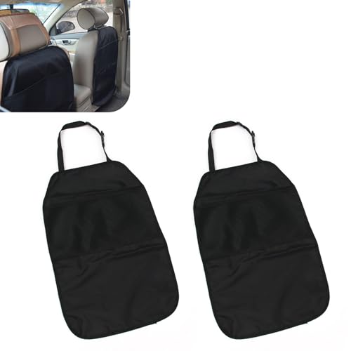 2PCS Kick Mat Back Seat Protector, Seat Back Kick Mat Organizer for Kids with 2 Pocket Storage Organizer, Waterproof Car Backseat Protective Covers for Car, SUV, Minivan or Truck (Black)