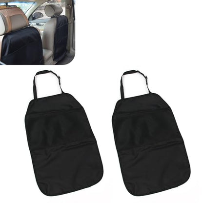 2PCS Kick Mat Back Seat Protector, Seat Back Kick Mat Organizer for Kids with 2 Pocket Storage Organizer, Waterproof Car Backseat Protective Covers for Car, SUV, Minivan or Truck (Black)