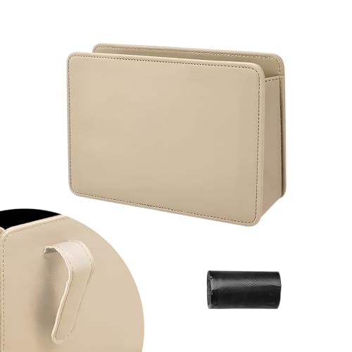 Car Trash Can, Foldable Leather Automotive Garbage Bin Organizer Holder with One Roll Trash Bag, Multi-Function Mini Hanging Dustbin Storage Bag Container for SUV Truck RV (Beige) - color: Beige