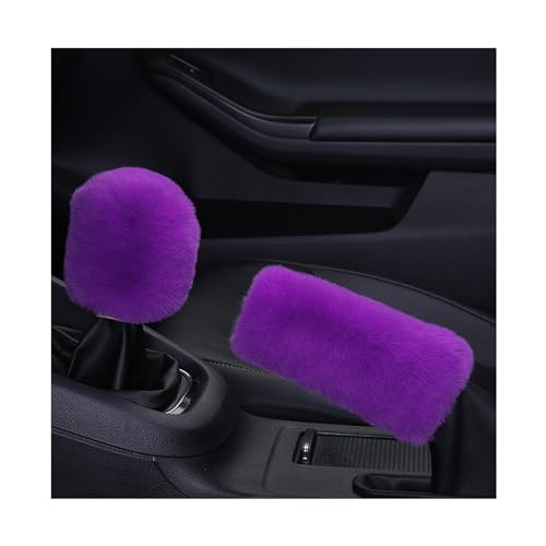 Ziciner 2PCS Plush Car Gear Shift Knob Cover & Handbrake Cover, Comfortable Anti-Slip Auto Shift Knob Protector, Fluffy Warm Hand Brake Handle Cover, Interior Decor Car Accessories (Purple) - color: Purple