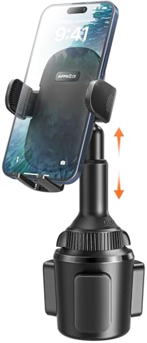 APPS2Car Universal Car Cup Phone Holder | Quick Extension Long Arm | 360° Swivel | Adjustable for iPhone, Samsung, Google, and All Smartphones | Stable & No Shake Design - color: Black