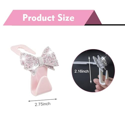 2 PCS Bling Car Seat Headrest Hooks, Crystal Rhinestone Bow Vehicle Hooks for Purses and Bags, Automotive Purse Hook Hanger, Universal Diamond Car Rear Seat Organizer (Pink) - color: Pink