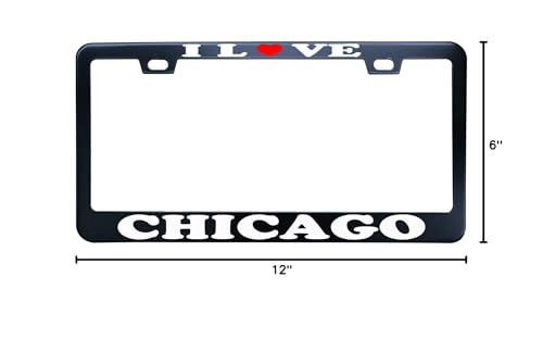 Funny License Plate Frame Personalized, Humor Car License Plate Frame Stainless Steel Metal, I Love Chicago Black, for Any US/CA Vehicle, 2Holes and Screws Caps - color: I Love Chicago