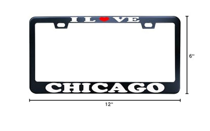 Funny License Plate Frame Personalized, Humor Car License Plate Frame Stainless Steel Metal, I Love Chicago Black, for Any US/CA Vehicle, 2Holes and Screws Caps - color: I Love Chicago