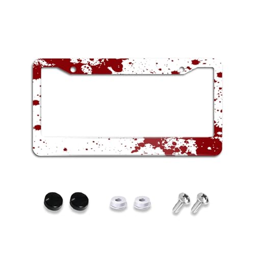Blood Splattered License Plate Frames, White Red Drips Horrible Goth Auto Accessory Bracket Stainless Steel License Plate Holder with 2 Screws Holes Decoration for Women Men Adults 6x12 Inch Aluminum - color: Blood