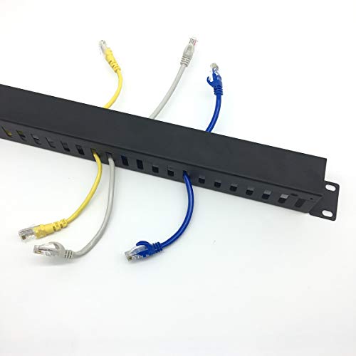 2 Pack 1U 19 Inch Cable Manager Horizontal Rack Mount 24 Slot Metal Finger Duct Wire Organizer with Cover and Mounting Screws for Server Rack, Black(24S2P)