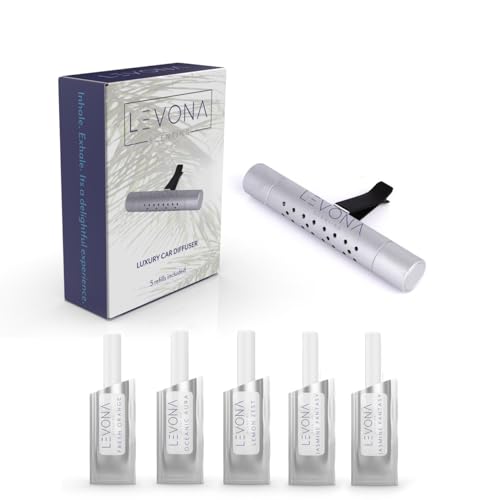 Levona Scent Car Vent Clips: Car Diffuser Fragrance with 5 Assorted Scent Sticks Variety Pack - Air Freshener for Men & Women - Luxury Refresher Clip - Silver - color: Silver