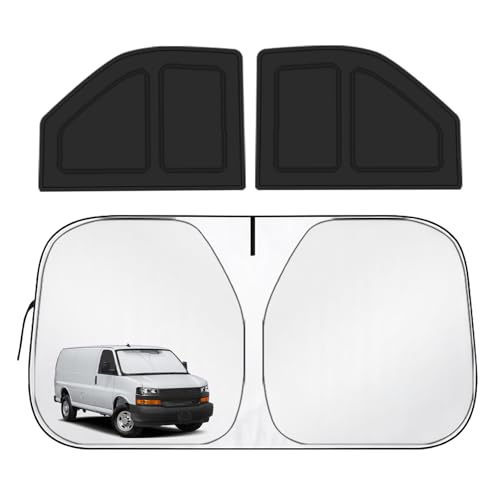 for Chevy Express 1996-2026 Front Windshield & Side Window Covers, Foldable 3-Piece Window Shades Set, Custom Fit Sunshade Visor for UV Rays & Heat Block, Cargo Van Accessories - size: Fit for Chevy Express 1996-2026