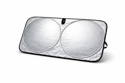Car Windshield Sun Shade with Mirror Opening, Foldable 240T Reflective Front Windshield Sunshade, 64 x 32 in, for Cars, SUVs, Trucks