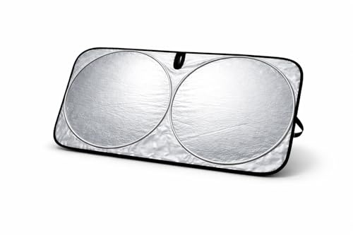 Car Windshield Sun Shade with Mirror Opening, Foldable 240T Reflective Front Windshield Sunshade, 64 x 32 in, for Cars, SUVs, Trucks