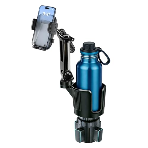 2 in 1 Phone Holders for Your Car, 360°Rotation Car Phone Holder Phone Mount for Car with Expandable Base Car Cup Holder Phone Holder Phone Mount Extendable Long Arm for All Smartphone - color: Extra Large-Black