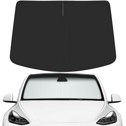 Car Windshield Sun Shade for Tesla 2016-2026 Model Y Juniper Accessories (OEM Design) Reflective Foldable Heat Insulation Sunshade for Ultimate Protection - size: for 2016-2026 Model Y