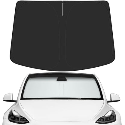 Car Windshield Sun Shade for Tesla 2016-2026 Model Y Juniper Accessories (OEM Design) Reflective Foldable Heat Insulation Sunshade for Ultimate Protection - size: for 2016-2026 Model Y