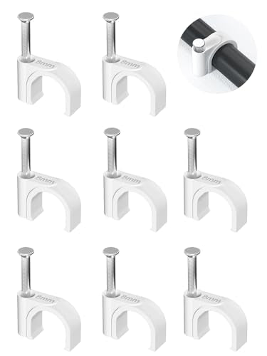 Jadaol Cable Clips 100Pcs 8mm Nail in Clips for Round Ethernet Cables Wall Clips Cable Tacks Electrical Wire TV Cable Speaker Wire Coax Clips Cable Nails for Cords Cat5/Cat5e/Cat6/Cat7 RJ45 Cord Clips - size: 8mm