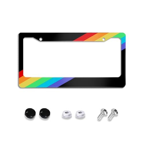 LGBT Pride Flag Rainbow Aluminum License Plate Frame Holder Cover Car Accessories for Lesbians Gays Bisexuals Transgender with 2 Holes Screws Auto Decoration 12x6'' - color: Black Rainbow