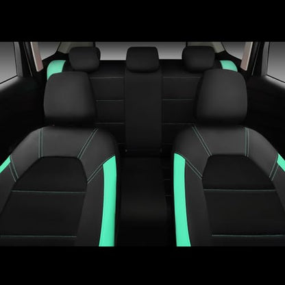 CAR PASS Leather Seat Covers, Breathable Universal Car Seat Cover Full Set for Cute Women Girly,Super 5mm Composite Sponge Inside,Airbag Compatible Fits Most Auto,SUVs,Trucks,Vans(Full Set,Black&Mint) - color: Black Mint, size: Full Set
