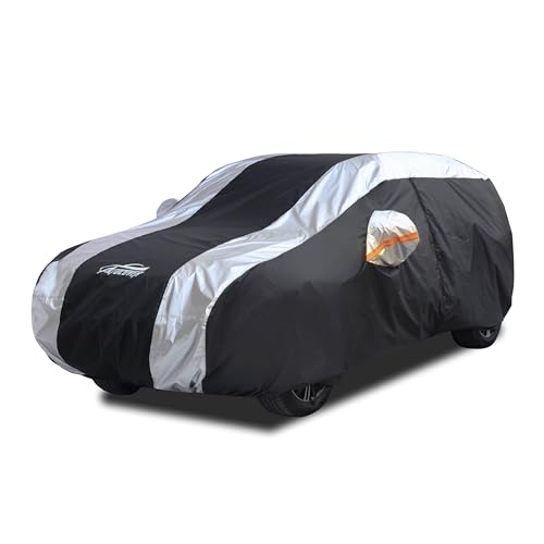 SUV Car Cover Waterproof All Weather Protection with Silver Stripe Design,Universal Fit Toyota RAV4, Honda CRV, Tesla Model Y, Audi Q5, Nissan Rogue, Mazda CX-5, Kia Sorento,Hyundai Sante Fe - size: 2-S3 Fit SUV Length 182-190 inch