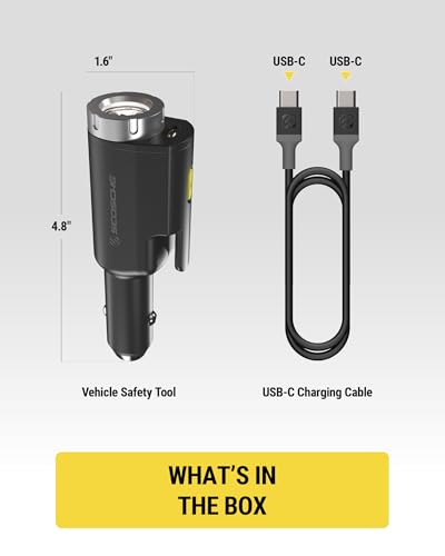 Scosche PB5N1 GoBat Pro 5-in-1 Vehicle Safety Kit, Emergency Car Escape Tool with Seatbelt Cutter, Glass Window Breaker, LED Flashlight, 12W USB-C Car Charger and Portable Power Bank