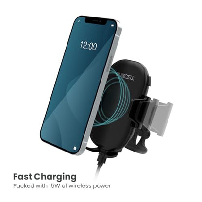 QUIKCELL DriveDock Charge Wireless Car Mount, 15W Fast Charging, 3-Way Mounting for Dash, Window, Vent