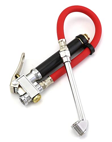 QWORK Tire Inflator with Pressure Gauge, Heavy Duty Dual Head Tire Inflator Gauge with Rubber Hose 120 PSI Air Chuck Compressor Accessories Compatible with 1/4" Air Compressor Output.