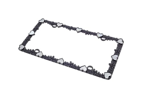 Creathome 3D Daisy Heart License Plate Frame from Pure Zinc Alloy Metal Perfect Plate Holder, Matt Black Daisy with Silver Reflective Heart - color: Matt Black with Silver Reflective Heart
