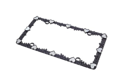 Creathome 3D Daisy Heart License Plate Frame from Pure Zinc Alloy Metal Perfect Plate Holder, Matt Black Daisy with Silver Reflective Heart - color: Matt Black with Silver Reflective Heart