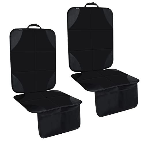 Amooca Car Seat Protector Durable Oxford Fabric and Faux Leather Seat Cover Protection Mat Universal Fit for Vehicles with Mesh Storage Pockets Pure Black Black 2 Pack - color: Pure Black Pad 2pc