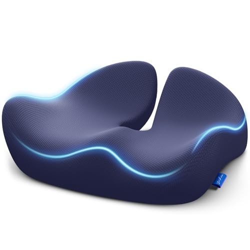 ZIKEE Pioneering Seat Cushion for Pressure Relief, Ergonomic Office Chair Cushion for Sciatica, Back, Hemorrhoids & Tailbone Pain Relief, High-Density Memory Foam Car Seat Cushion with Anti-Slip Base - color: Blue