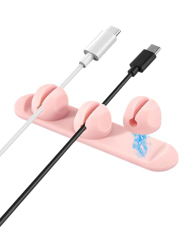 Magnetic Silicone Cable Clips with No-Residue Strong Adhesive – Desk, Under-Desk, Nightstand, Wall, Car, Office & Home Cord Organizer for Cable Management - Pink - color: pink