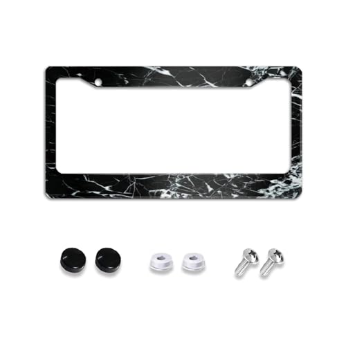 Black Cracked Marble License Plate Cover Frames Holder Car Accessories for Women, White Aluminum Car Tag Frame Decoration Accessory with 2 Holes and Screws 12X6 US Vehicle Standard Gifts for Men - color: Black Marble