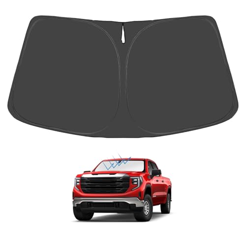 Proadsy Windshield Sun Shade for GMC Sierra 1500 2500 3500 2019-2026 4-Layer Foldable Front Sunshade Protector Sun Visor Blocks UV Rays Keep Car Cooler - size: GMC Sierra 1500 2500 3500 2019-2025