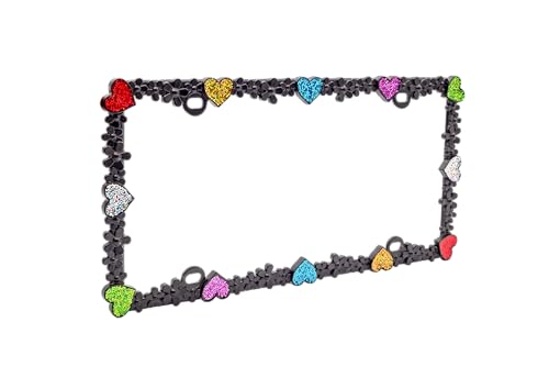 Creathome 3D Shining Daisy Heart License Plate Frame from Pure Zinc Alloy Metal Perfect Plate Holder, Matt Black with Colorful Glitter, Luminously Heart - color: Matt Black with Colorful Glitter, Luminously Heart