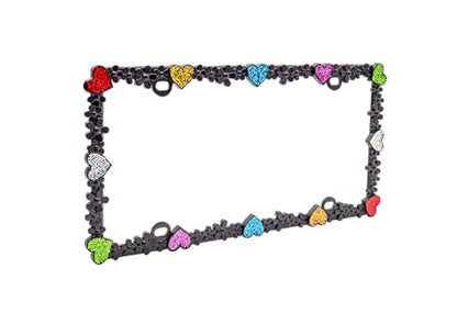 Creathome 3D Shining Daisy Heart License Plate Frame from Pure Zinc Alloy Metal Perfect Plate Holder, Matt Black with Colorful Glitter, Luminously Heart - color: Matt Black with Colorful Glitter, Luminously Heart
