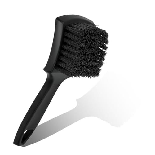 Car Wheel Brush, Stiff Bristle Short Handle Scrub Tire & Wheel Rim Brush, No-Scratch Carpet/Floor Mat Detailing Tool, Auto Interior and Exterior Cleaning Supply for Vehicle, Home (Black) - color: Black