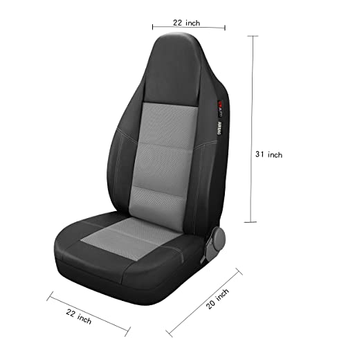 P&J AUTO Leather and Mesh High Back Car Seat Cover Front Pair Integrated Bucket Seat Airbag Compatible (Grey) - color: BK GY1