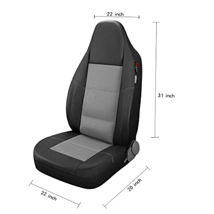 P&J AUTO Leather and Mesh High Back Car Seat Cover Front Pair Integrated Bucket Seat Airbag Compatible (Grey) - color: BK GY1