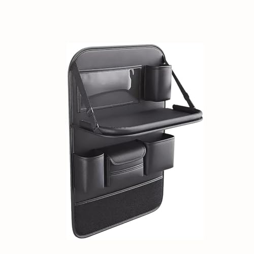 Car Backseat Organizer with Foldable Table Tray - Universal Auto Seat Back Organizer with Tablet Holder, Kick Mats Protector, Storage Pockets for SUV Sedan