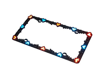 Creathome 3D Daisy Heart License Plate Frame from Pure Zinc Alloy Metal Perfect Plate Holder, Matt Black Daisy with Red and Blue Reflective Heart - color: Matt Black with Blue and Red Reflective Heart