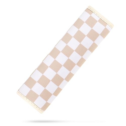 YR Seat Belt Cover for Kids, Soft Comfort Seat Belt Cushion for Children, Cute Cartoon Pattern Car Seat Belt Pads Cover for Girls and Boys, 1 Pack (Almondand Cream Checkered) - color: Almondand Cream Checkered