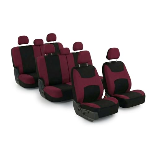 FH Group Universal Automotive Seat Covers 8 Seater Set | Light & Breezy Flat Cloth Washable Car Seat Cover for SUV, Sedan, Truck | Airbag Compatible Interior Upgrade - Burgundy/Black - color: Burgundy, size: 8-Seater Set