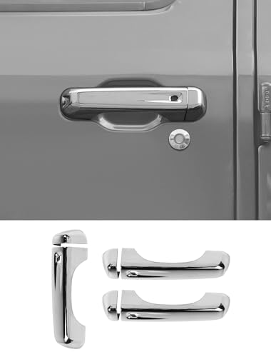 Savadicar 3-Piece Chrome Door Handle Cover Trim Set for Jeep Wrangler JL JLU 4xe & Gladiator JT 2018-Present – Exterior Handle Cap Accent Accessories - color: Chrome, size: Front & Tailgate, style: Solid