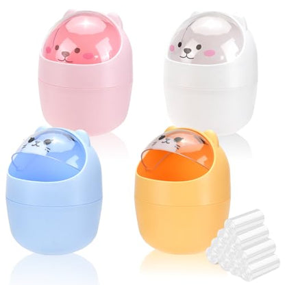 4 Pack Cute Mini Trash Can, Small Desk Trash Can with Lids, Countertop Garbage Cans with 300 Trash Bags, Kawaii Plastic Tiny Waste Bin for Bathrooms Kids Bedroom Kitchen Office Desktop - color: Style 1, 4Pcs