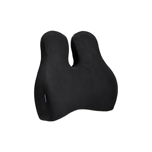 Lumbar Support Pillow for Office Chair - Memory Foam Back Cushion for Chair, Car, Couch - Lumbar Pillow Promotes Better Posture, Back Pain Relief with Adjustable Strap & Non-Slip - color: Black