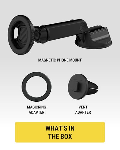 Scosche MagSafe Car Mount, Suction Cup Magnetic Windshield/Dashboard Cell Phone Holder with Vent Clip & Adjustable Flip Arm Compatible with PopSockets Grips, iPhone 16/15/14/13/12, Samsung Galaxy - size: 1 Pack, style: Vent / Window / Dash Extendo Suction