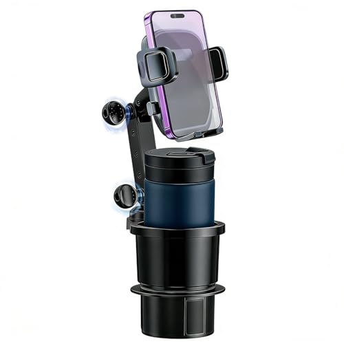 2 in 1 Phone Holders for Your Car, 360°Rotation Car Phone Holder Phone Mount for Car with Expandable Base Car Cup Holder Phone Holder Phone Mount Extendable Long Arm for All Smartphone - color: Medium Size-Black
