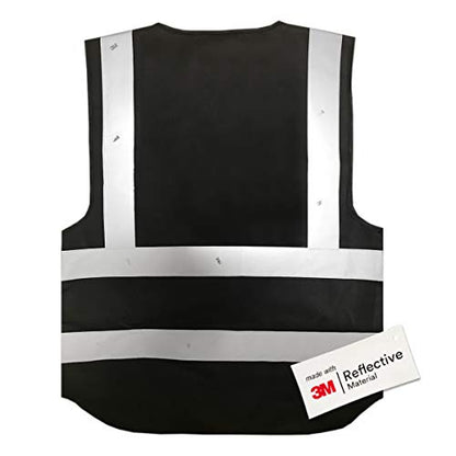 Salzmann High Visibility Safety Vest | Multi Pocket Reflective Vest | 5 Colors & 5 Sizes | Made with 3M Reflective Material - color: Black, size: Large-X-Large