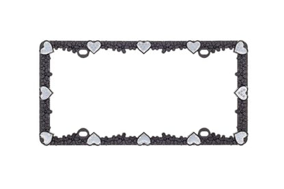 Creathome 3D Daisy Heart License Plate Frame from Pure Zinc Alloy Metal Perfect Plate Holder, Matt Black Daisy with Silver Reflective Heart - color: Matt Black with Silver Reflective Heart