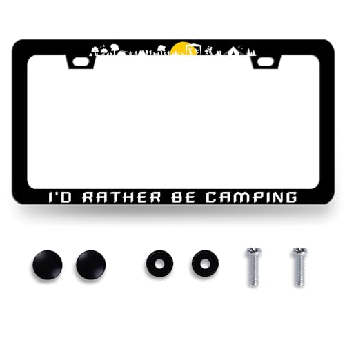 I'd Rather be Camping License Plate Frame Mountain Camper License Plate Holder for Personalized Car Decorative Stainless Steel Funny License Plate Camp Auto Part with Screw 12.2"x6.2" - color: I'd Rather Be Camping 02